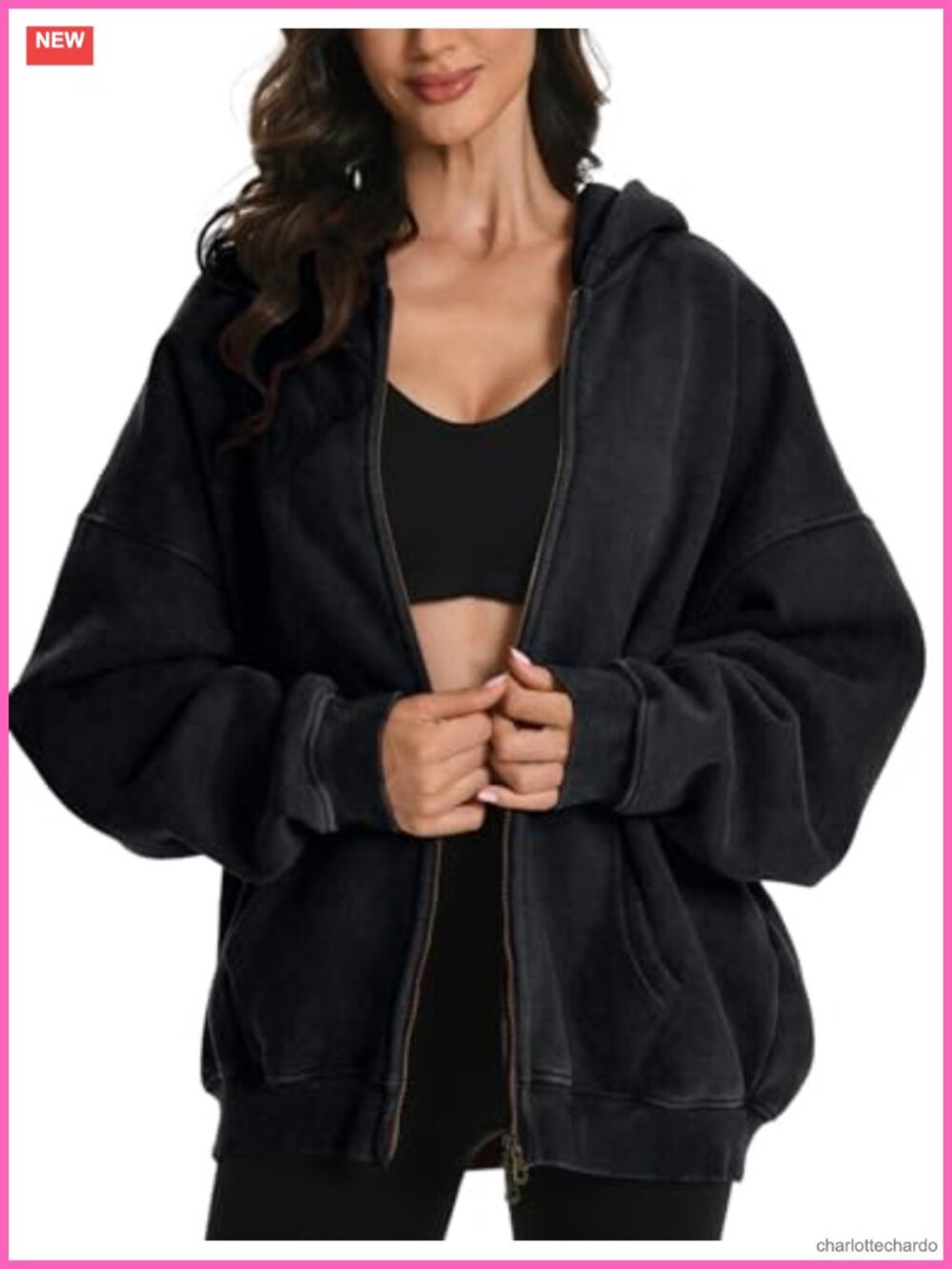 Oversized Acid Wash Zip Hoodie Heavyweight Cotton Fleece Distressed Streetwear